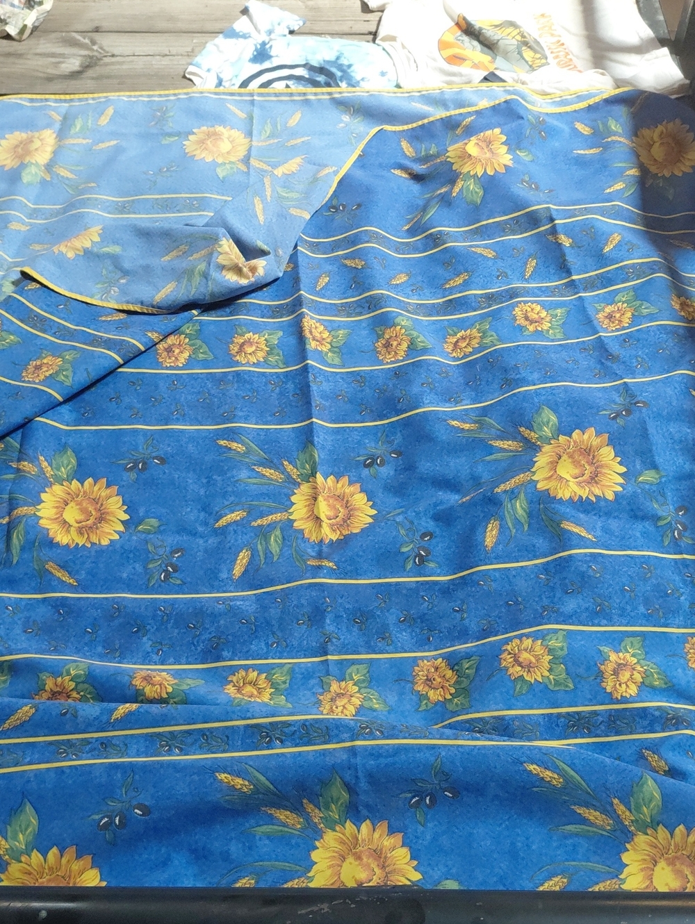 Sunflower-Accent Blue Tablecloth - Unbranded